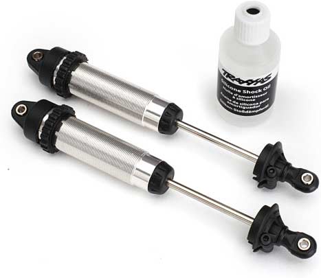 Shocks, GTR, 139mm, silver aluminum (fully assembled w/o springs) (rear, threaded) (2)